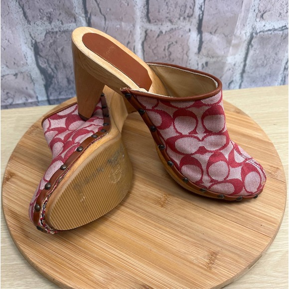 Coach Felicity Womens Size 8B Pink Wooden Clogs Made in Italy - Picture 5 of 9